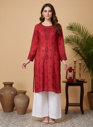 Arham Chikan Hand Embroidered Mul Chanderi Lucknowi Chikankari Kurta-