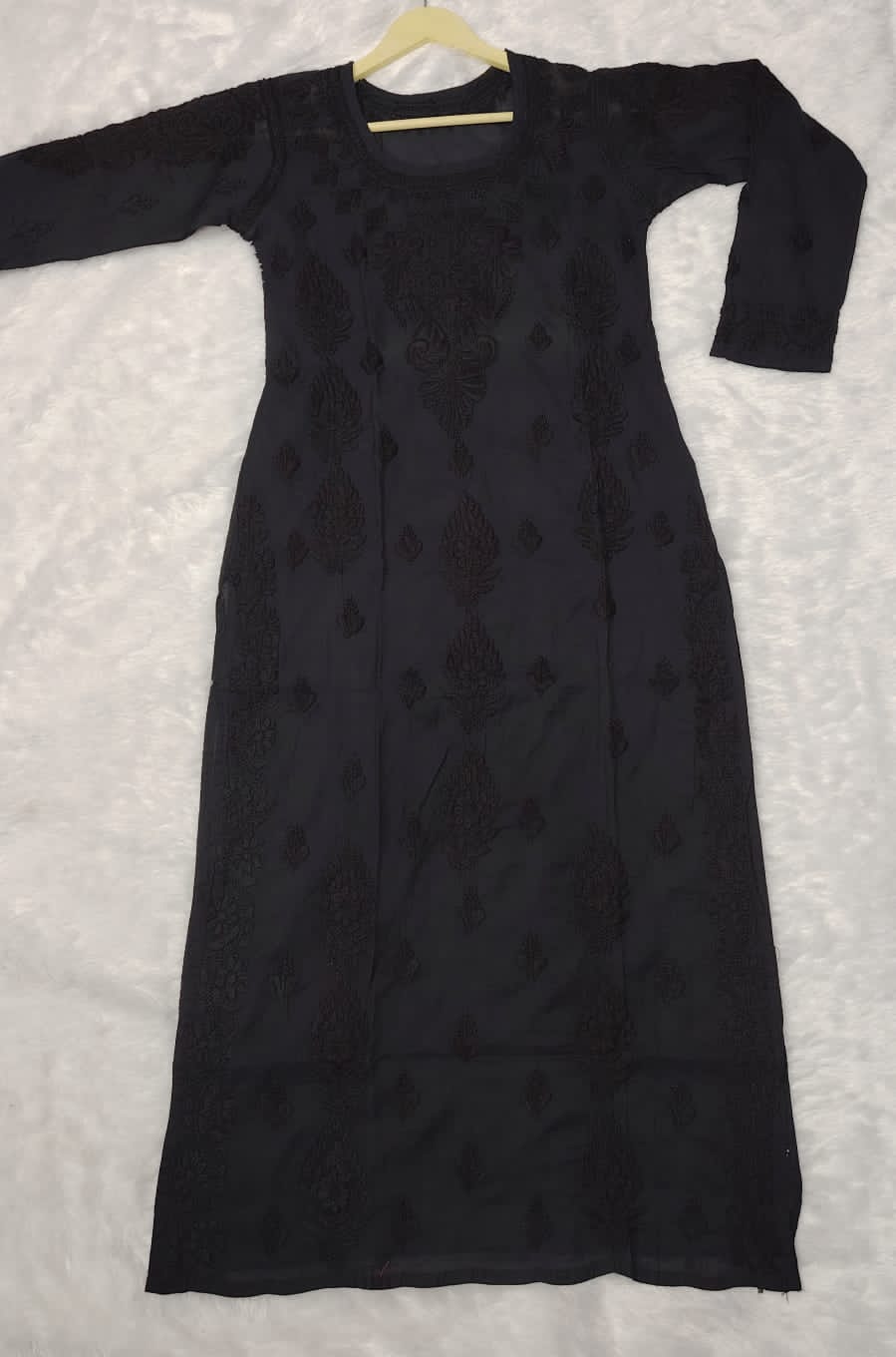 Arham Chikan Hand Embroidered Mul Chanderi Lucknowi Chikankari Kurta- - Image 3