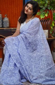 Arham Chikan Hand Embroidered Lucknowi Chikankari Pure Cotton Kota Tepchi Work Saree