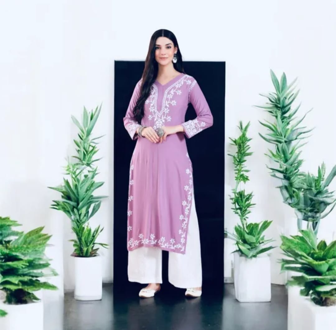 Arham Chikan Hand Embroidered Reyon Cotton Lucknowi Chikankari Kurta-