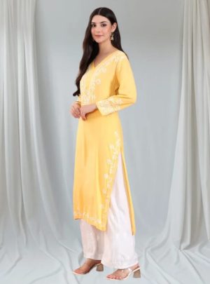 Arham Chikan Hand Embroidered Reyon Cotton Lucknowi Chikankari Kurta-