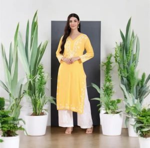 Arham Chikan Hand Embroidered Reyon Cotton Lucknowi Chikankari Kurta-