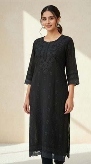 Arham Chikan Hand Embroidered Viscose Lucknowi Chikankari Kurta-