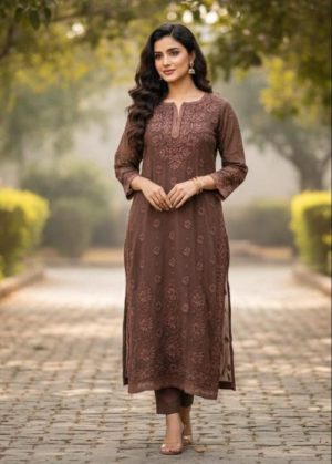 Arham Chikan Hand Embroidered Viscose Lucknowi Chikankari Kurta-