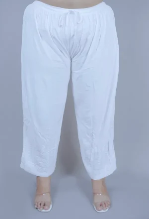 Arham Chikan Hand Embroidered White Rayon Cotton Lucknawi Chikankari Palazzo-