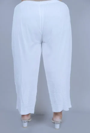 Arham Chikan Hand Embroidered White Rayon Cotton Lucknawi Chikankari Palazzo-